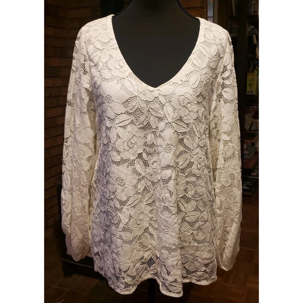 Vine & Love Small White Lace Blouse Women's‎ Lined Valentines Easter Romantic